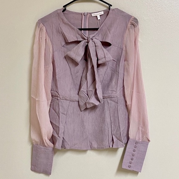 foxiedox Tops - Foxiedox Long Sleeve Sheer Front Tie Blouse